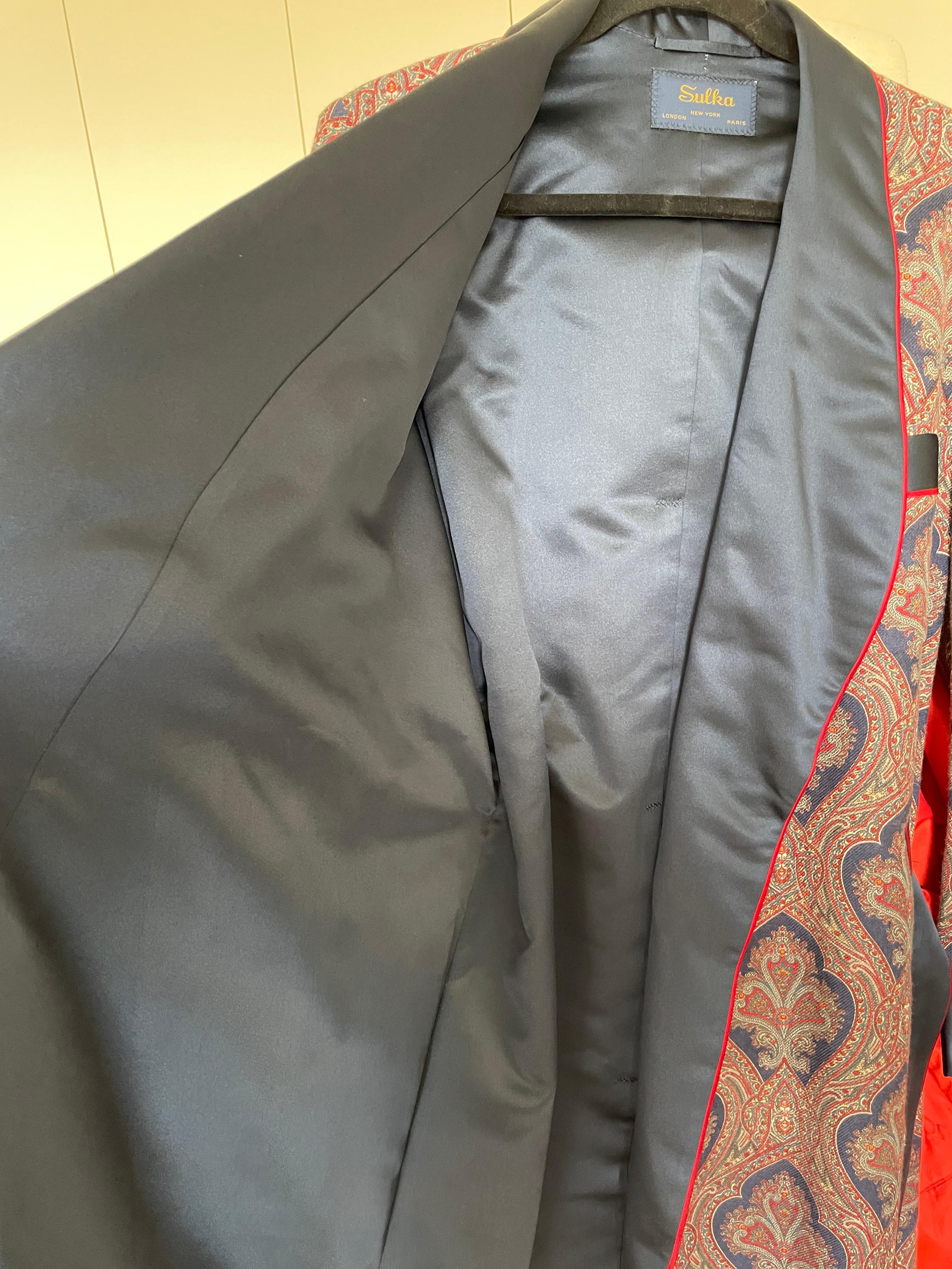 Sulka Unworn Bespoke Vintage Paisley Cashmere Silk Lined Smoking Evening Robe For Sale 3