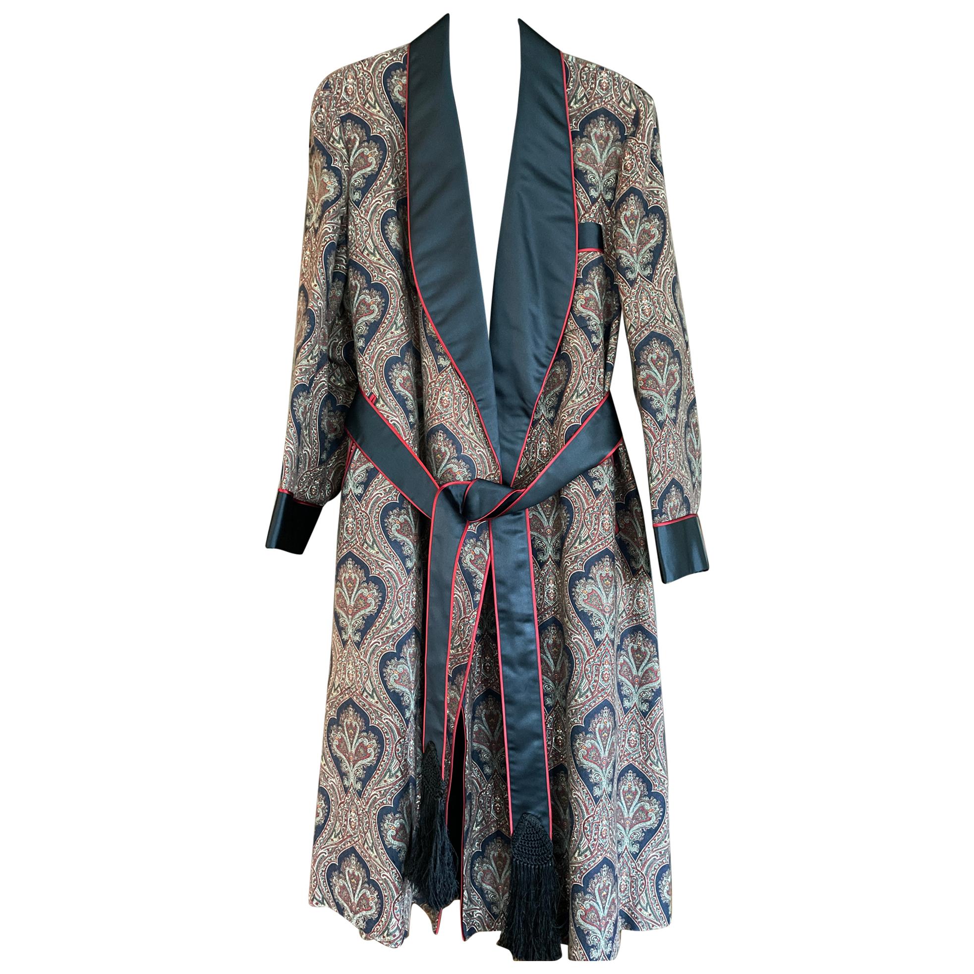 Sulka Unworn Bespoke Vintage Paisley Cashmere Silk Lined Smoking Evening  Robe For Sale at 1stDibs