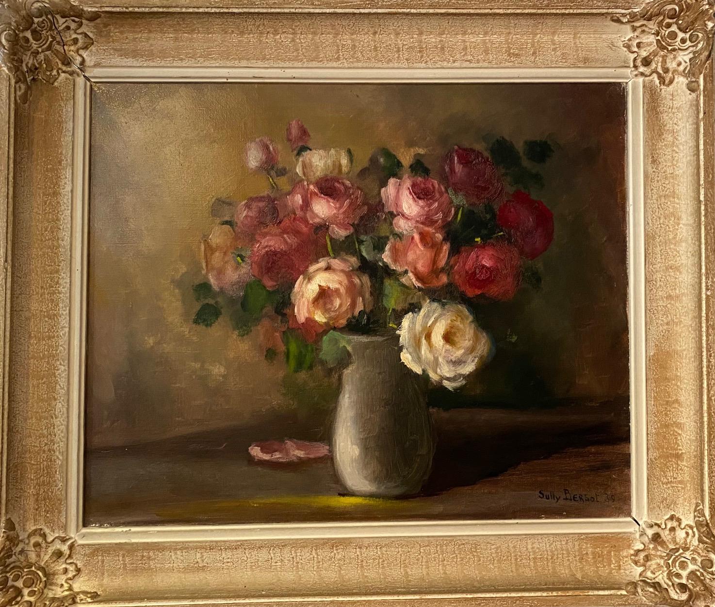 Roses bouquet by Sully Bersot - Oil on canvas 44x54 cm For Sale 1
