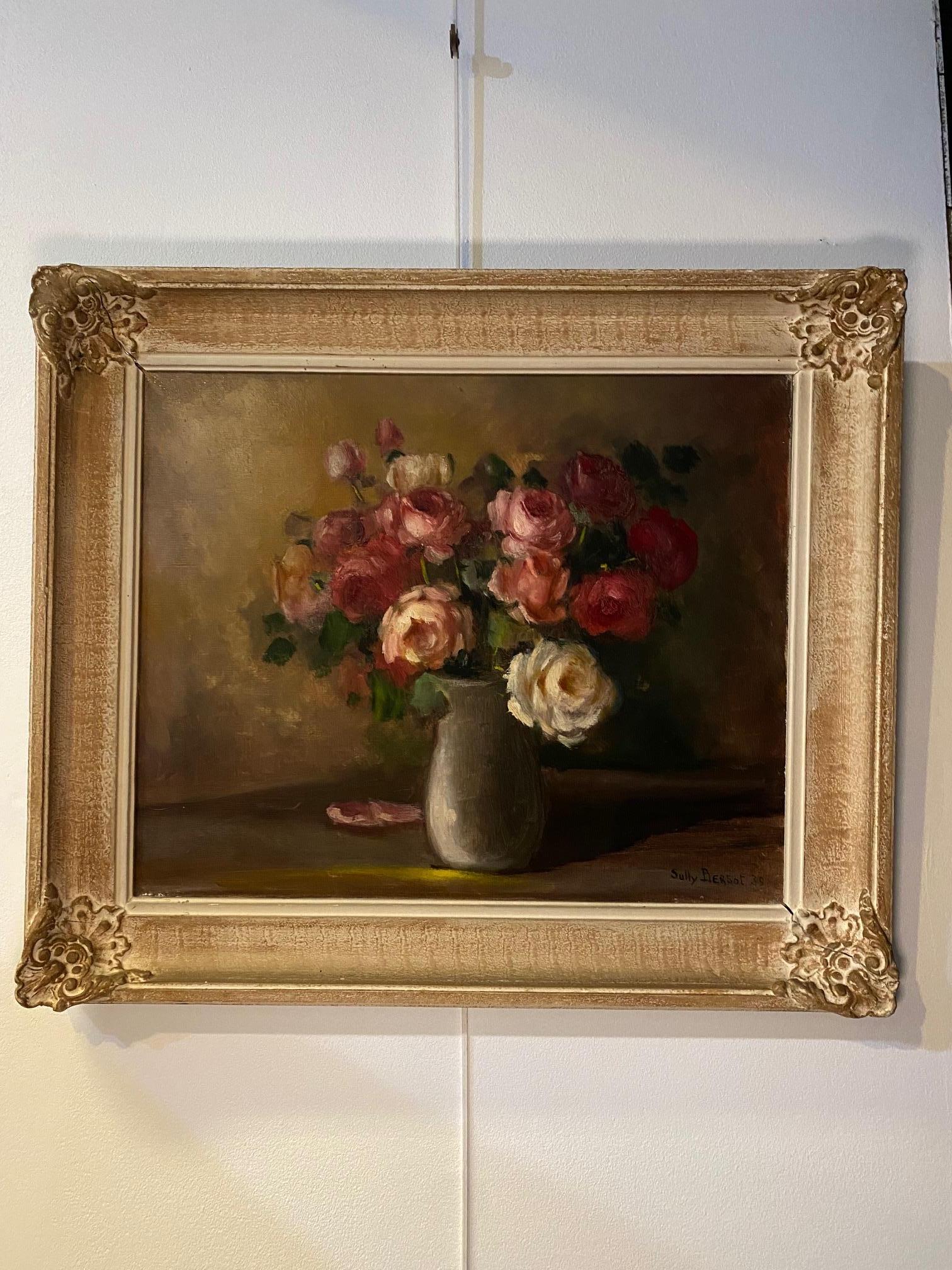 Roses bouquet by Sully Bersot - Oil on canvas 44x54 cm For Sale 2