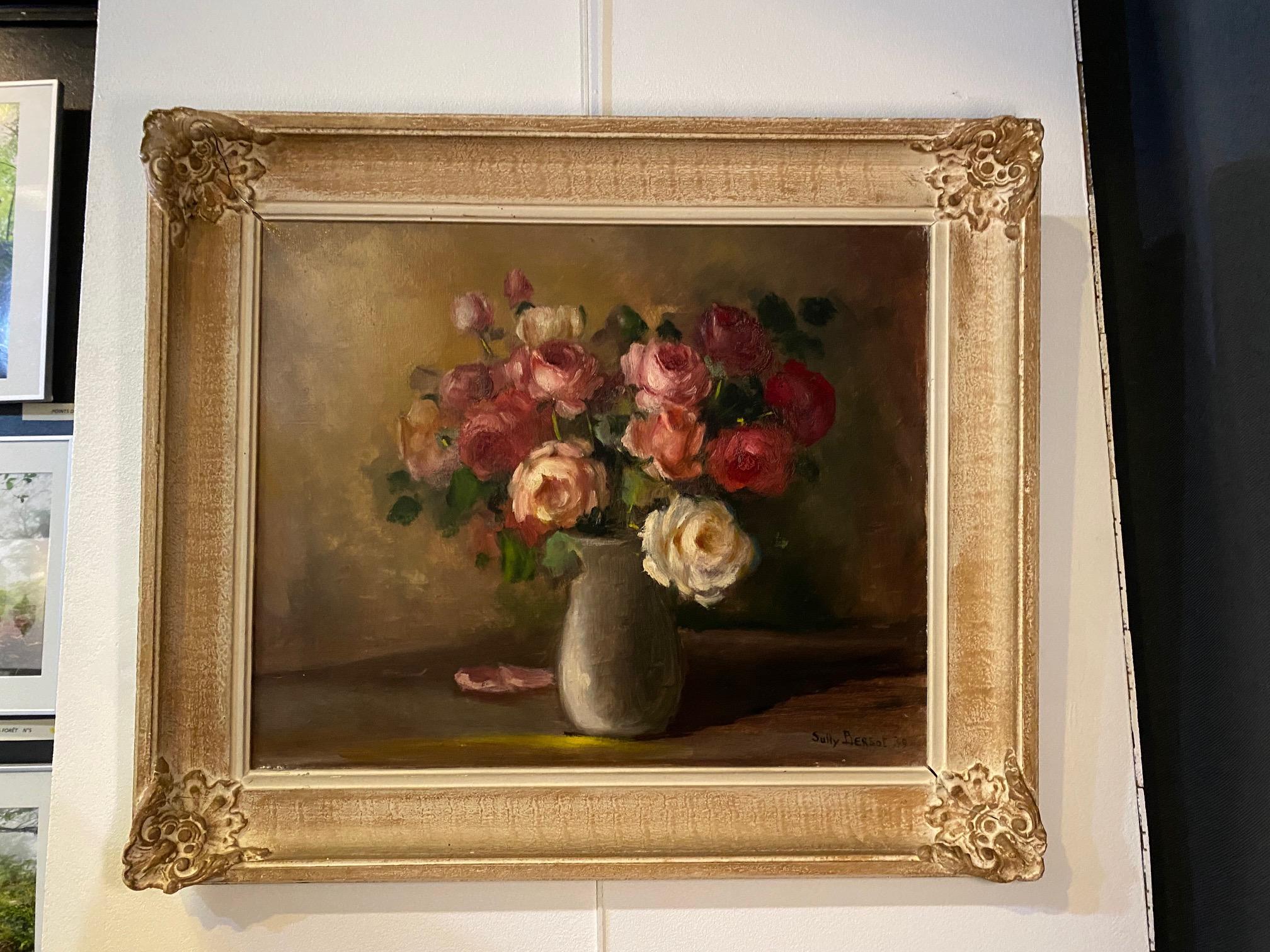 Roses bouquet by Sully Bersot - Oil on canvas 44x54 cm For Sale 3