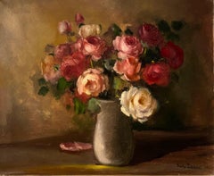 Vintage Roses bouquet by Sully Bersot - Oil on canvas 44x54 cm