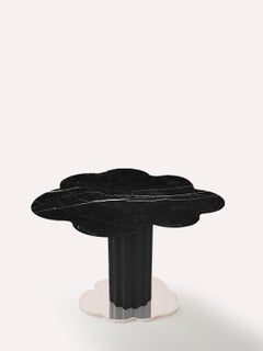 Sulpap Black Marble Dining Table with Polished Black Metal Base