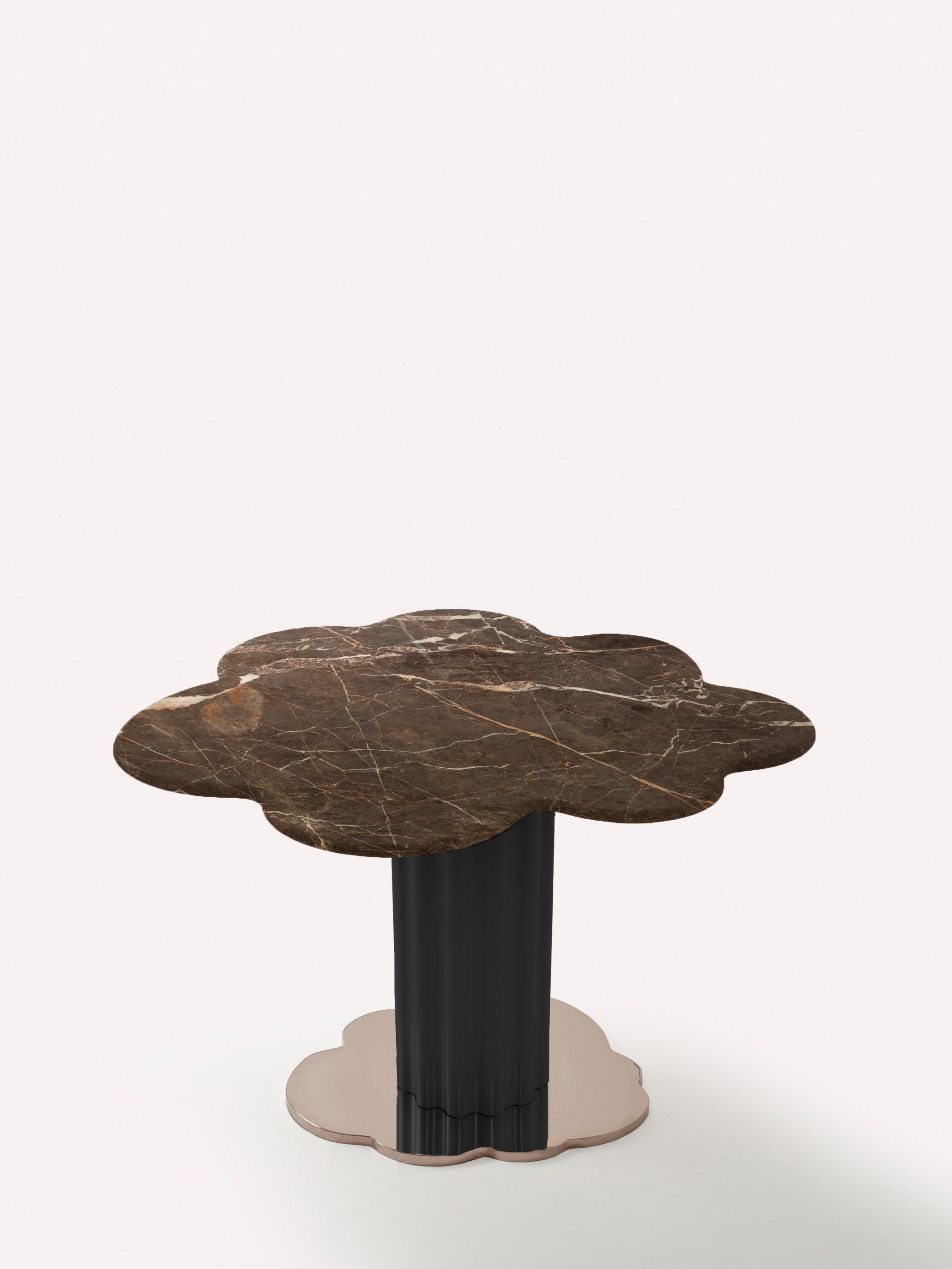 Sulpap Black Marble Dining Table with Polished Black Metal Base For Sale 1