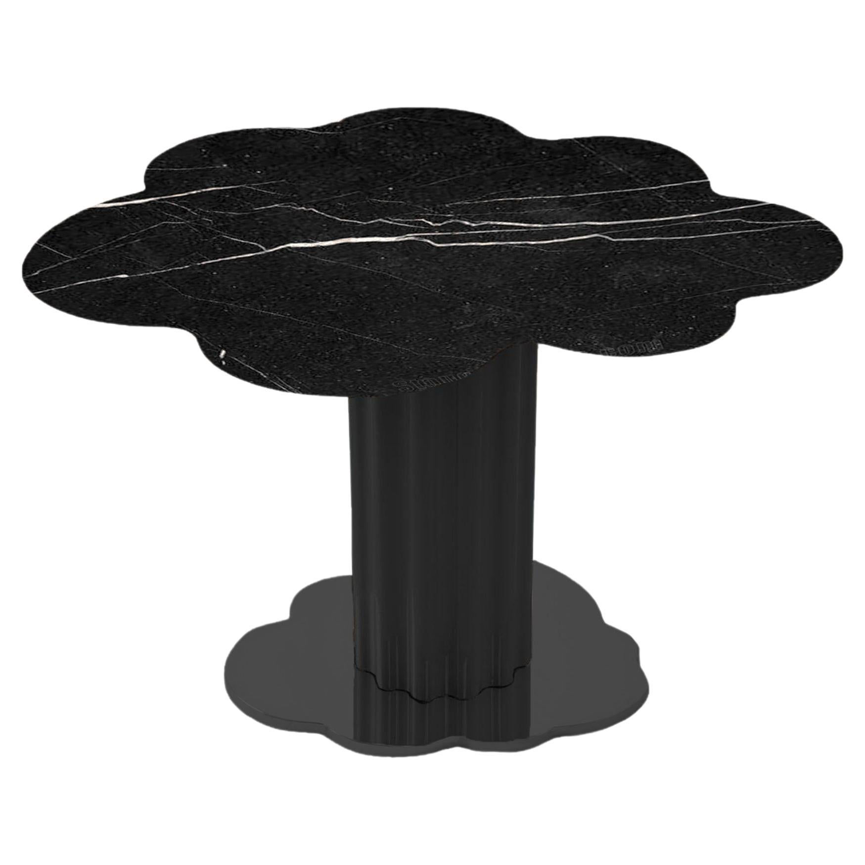 Sulpap Black Marble Dining Table with Polished Black Metal Base