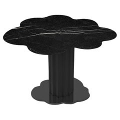 Sulpap Mesa de Comedor de Mármol Negro con Base de Metal Negro Pulido