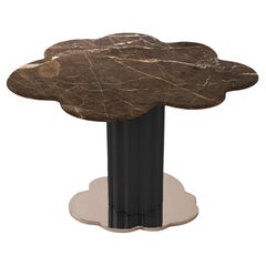 Sulpap Brown Marble Dining Table with Polished Black Metal Base