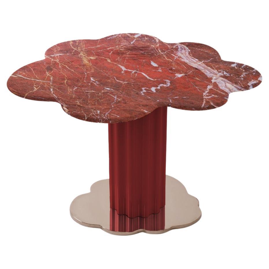 Sulpap Burgundy Marble Dining Table with Polished Chrome Metal Base