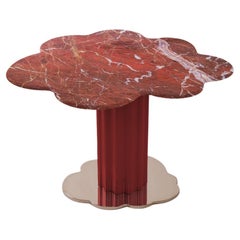 Sulpap Mesa de Comedor de Mármol Borgoña con Base de Metal Cromado Pulido