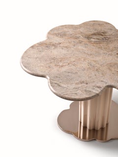Sulpap Cream Colored Marble Dining Table with Polished Chrome Base