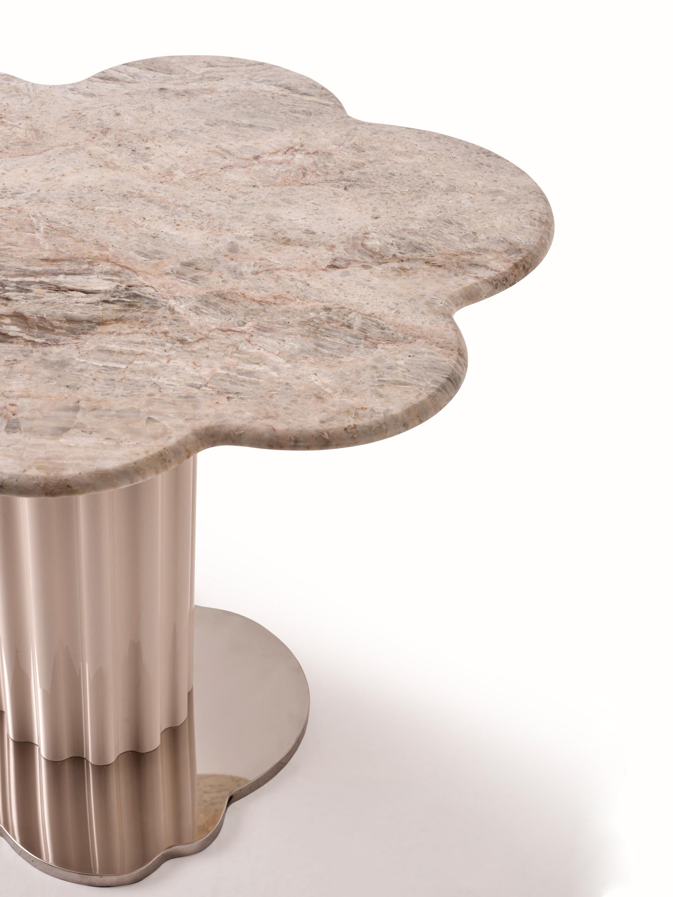 Sulpap Cream Colored Marble Dining Table with Polished Chrome Base In New Condition For Sale In New York, NY