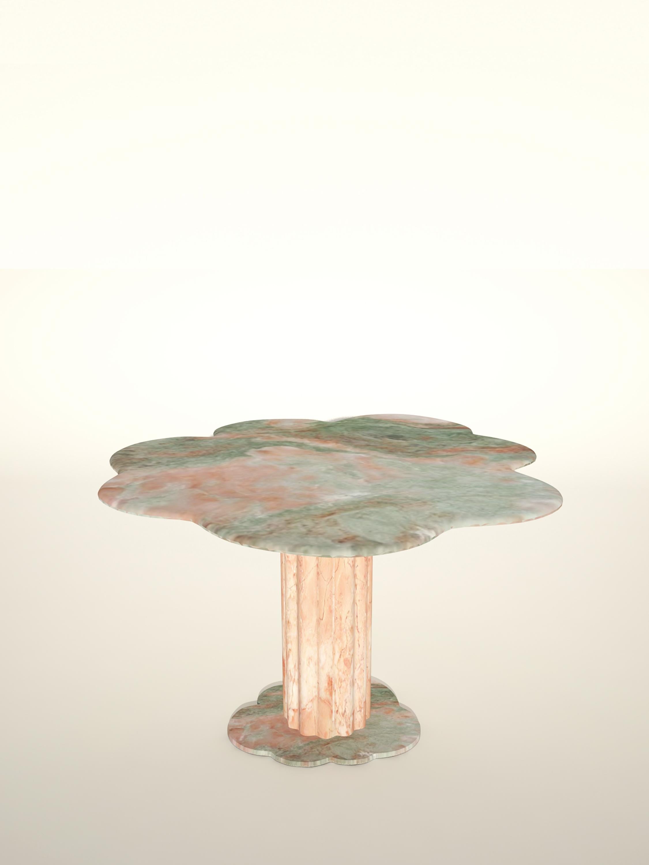 Sulpap Green Onyx Marble Dining Table with Polished Chrome Metal Base For Sale 4