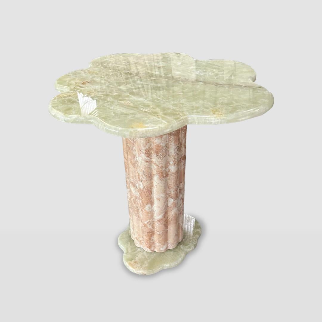 Sulpap Green Onyx Marble Dining Table with Polished Chrome Metal Base For Sale 1