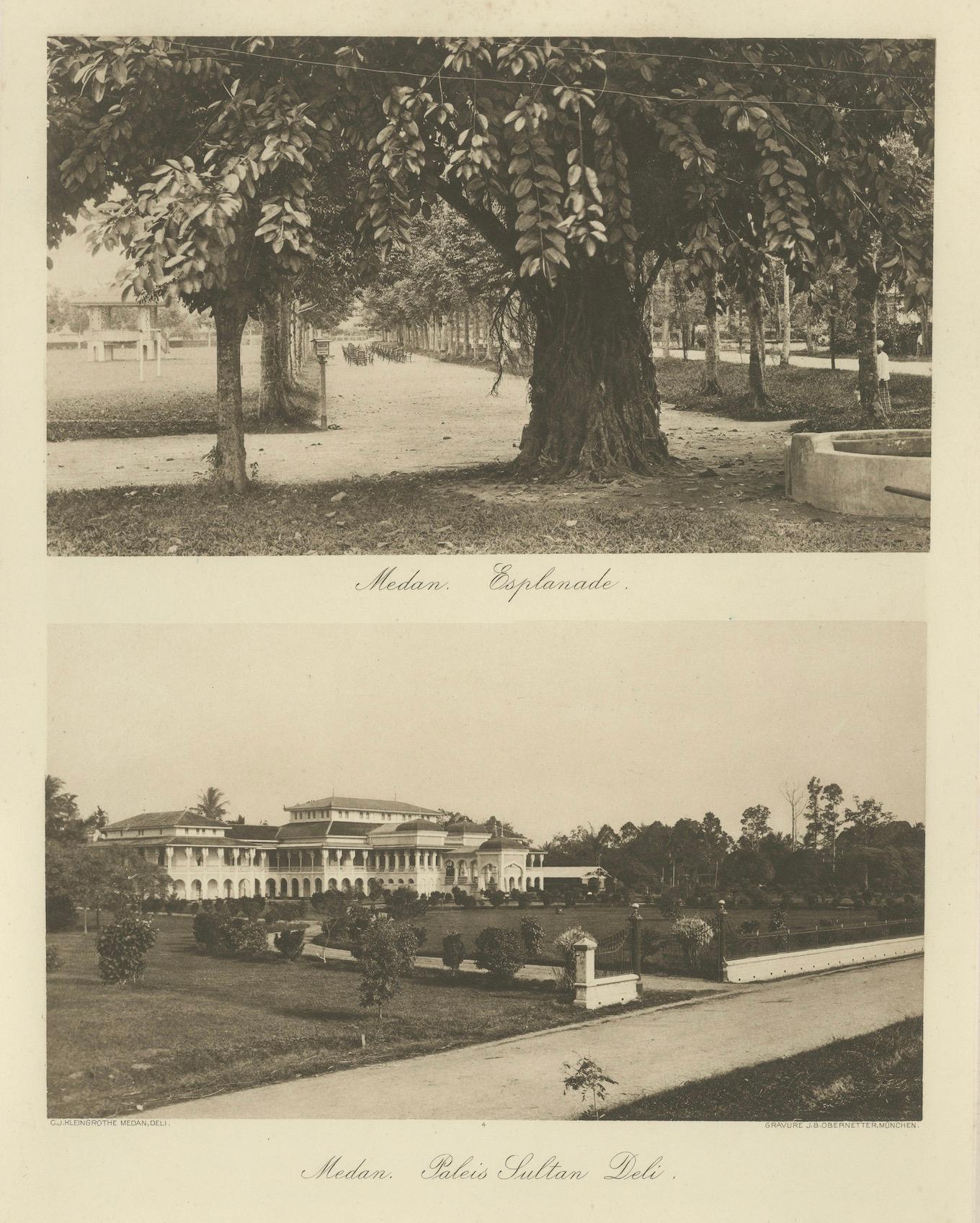 XX secolo Palazzo e spianata del Sultano di Deli, Medan, Sumatra, Indie Orientali Olandesi, 1910 ca. in vendita