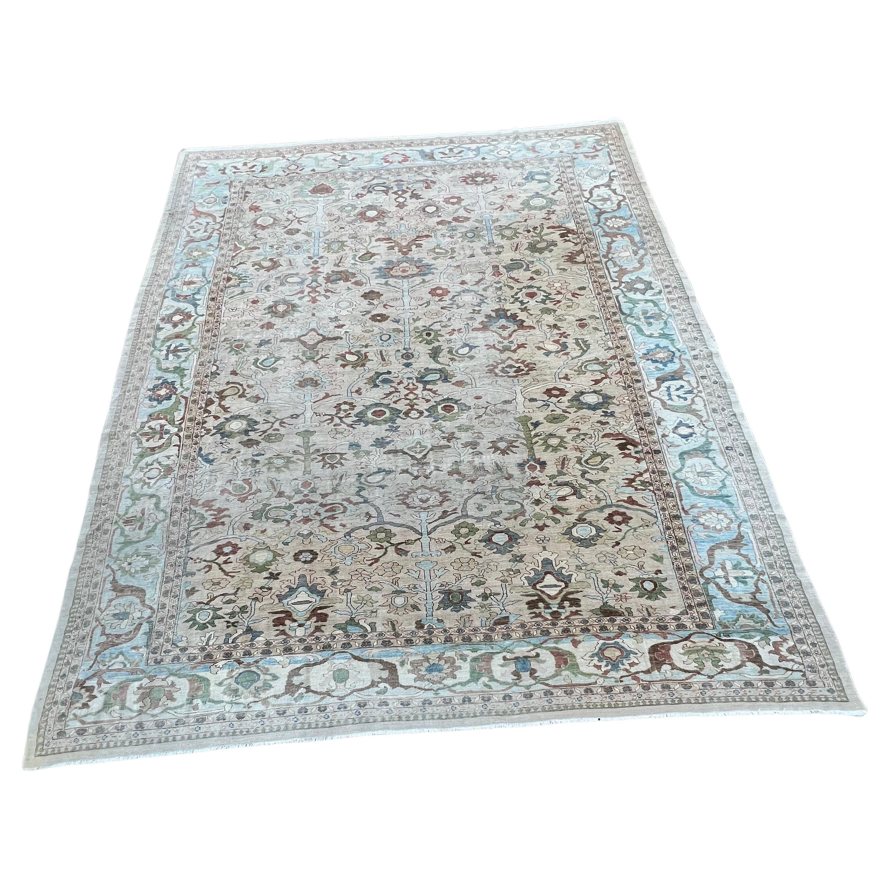 Sultanabad Sultana Style Rug with ivory, Sky Blue, Beige, Rust, Olive, and Camel Tones For Sale