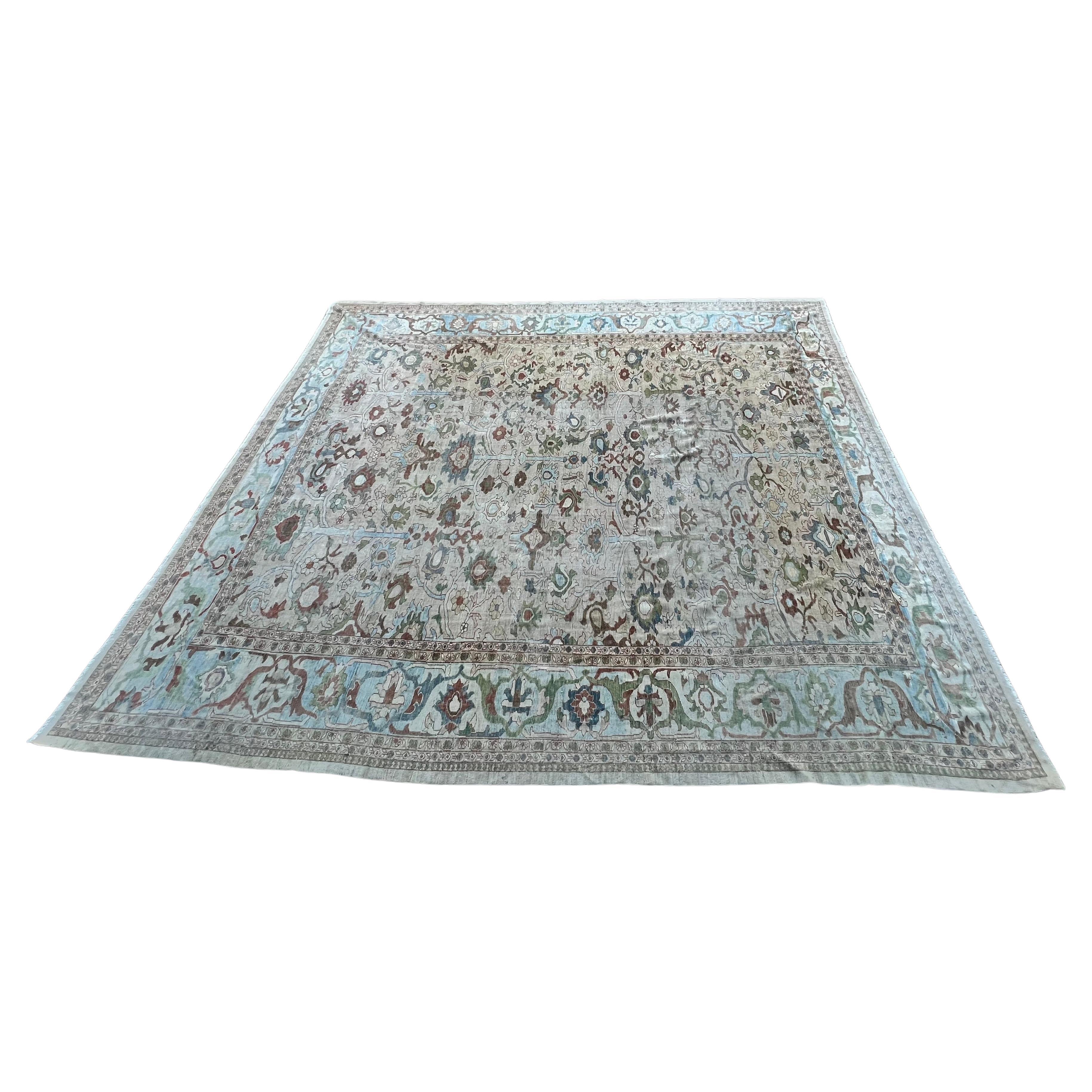 Asian Sultana Style Rug with ivory, Sky Blue, Beige, Rust, Olive, and Camel Tones For Sale