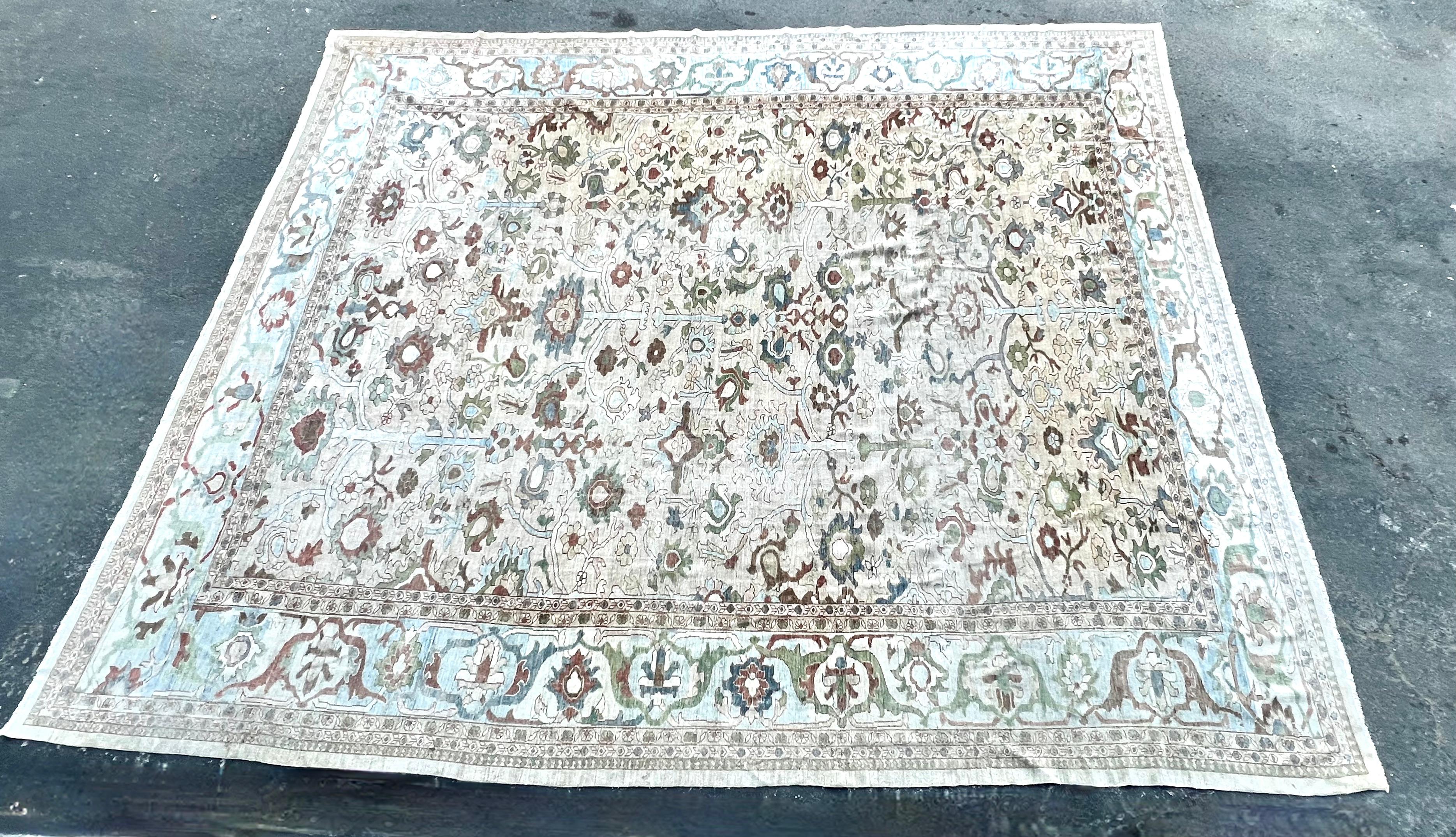 20th Century Sultana Style Rug with ivory, Sky Blue, Beige, Rust, Olive, and Camel Tones For Sale