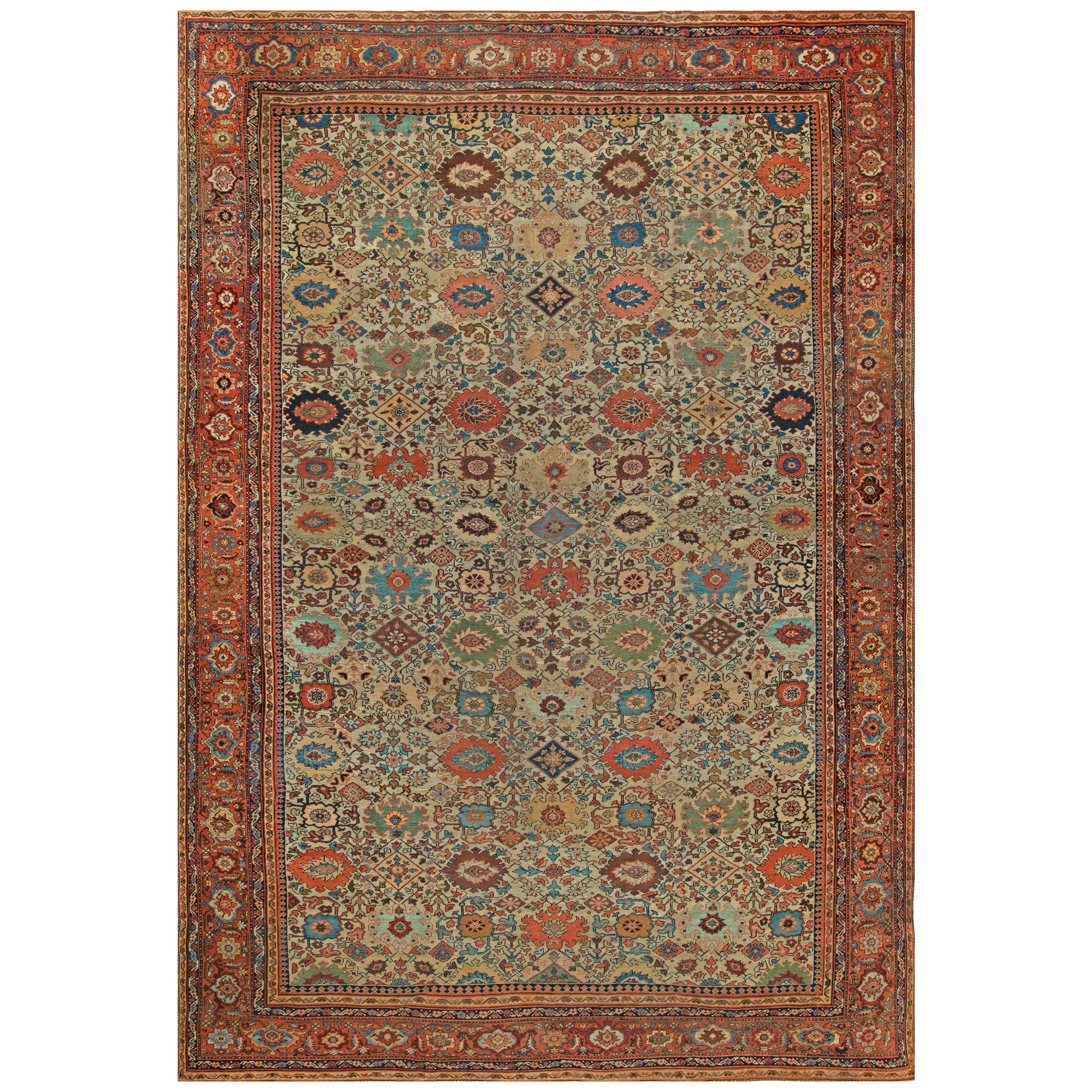 Authentic 19th Century Sultanabad Handmade Wool Rug For Sale