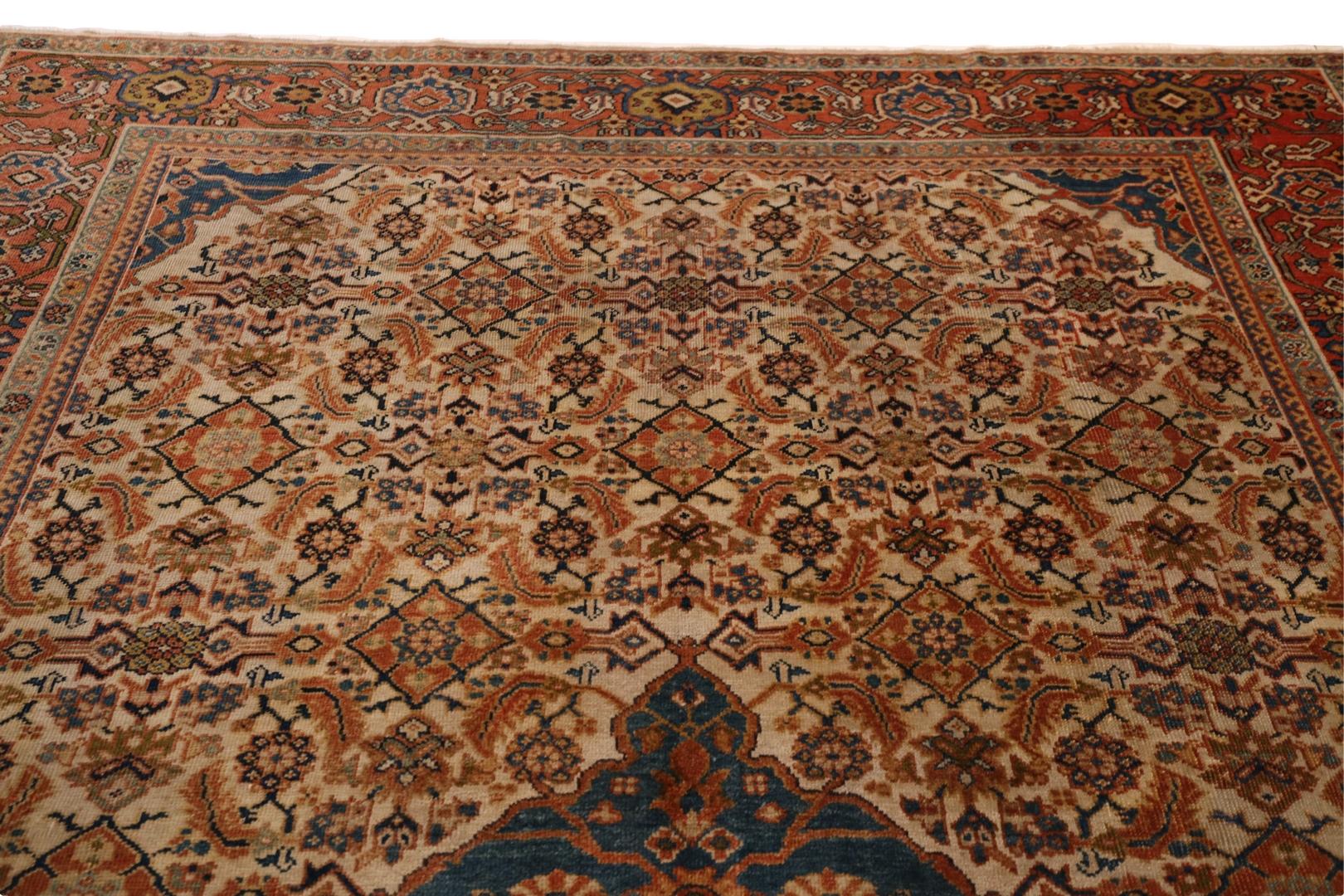 Persian Sultanabad Antique Rug, Ivory Red Blue - 8'11
