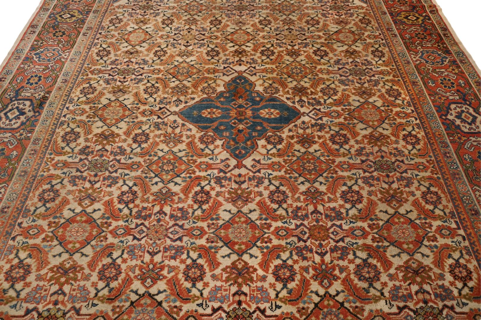 Wool Sultanabad Antique Rug, Ivory Red Blue - 8'11