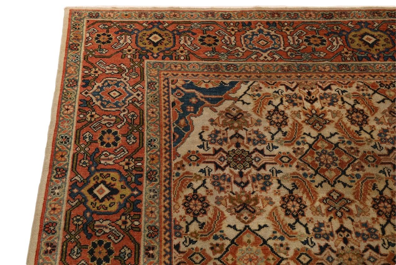 Sultanabad Antique Rug, Ivory Red Blue - 8'11