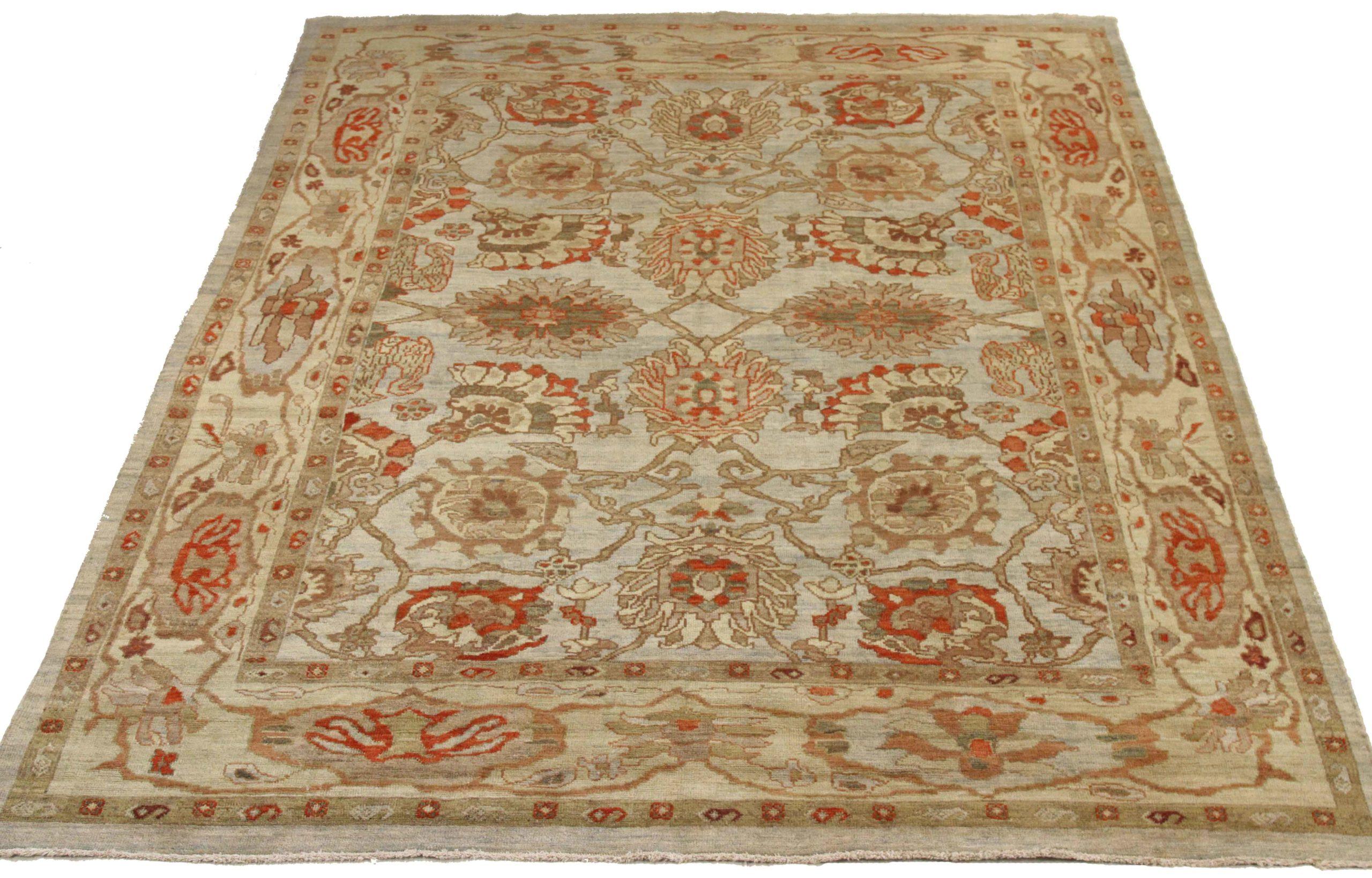 Entdecken Sie die Eleganz dieses einzigartigen Sultanabad mit Teppichen von CIRCA 1990. Dieses exklusive Design, das mit viel Liebe zum Detail entworfen wurde, ist perfekt, um Ihren Raum zu verschönern.