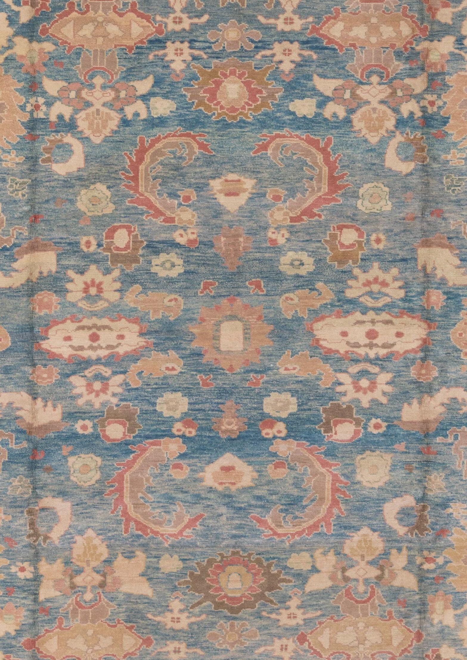 Persian Sultanabad Carpet, Blue Field, Handmade Wool Carpet