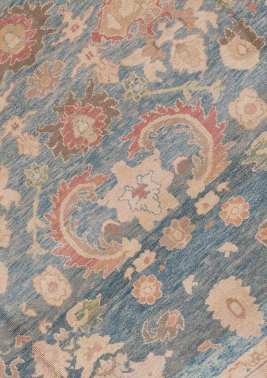 Hand-Knotted Sultanabad Carpet, Blue Field, Handmade Wool Carpet