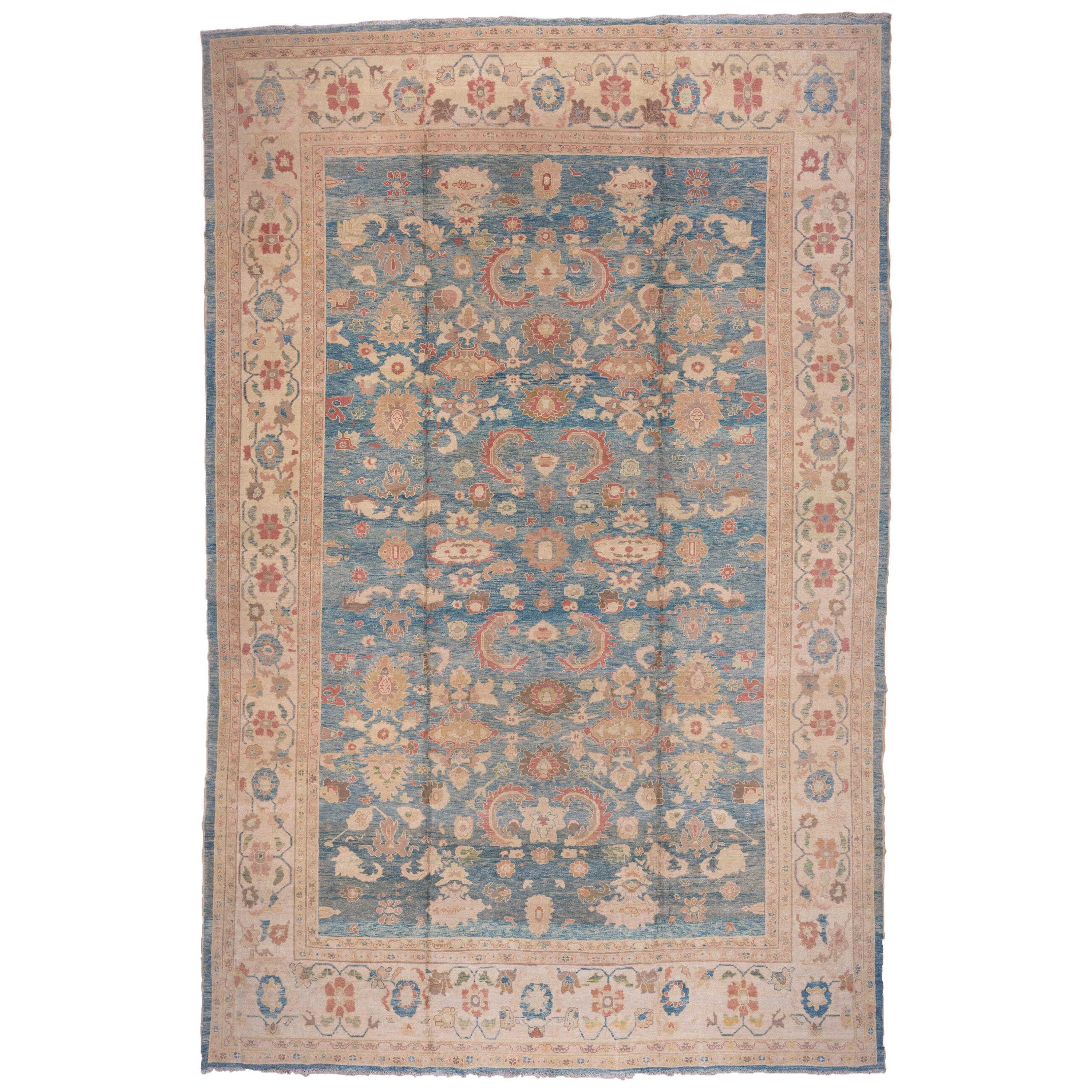 Sultanabad Carpet, Blue Field, Handmade Wool Carpet