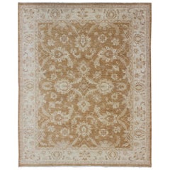 Sultanabad Design Afghan Made Floral Pattern in Earth Tones with Light Caramel