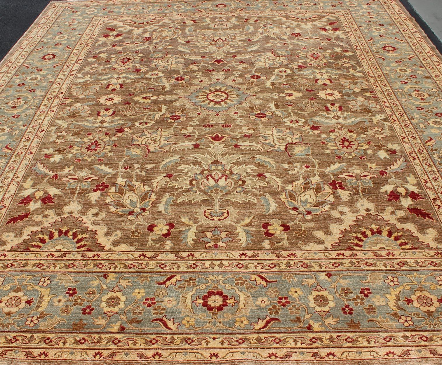 Grand tapis vintage Sultanabad Design en brun, Lt. bleu et rouge      11' 10