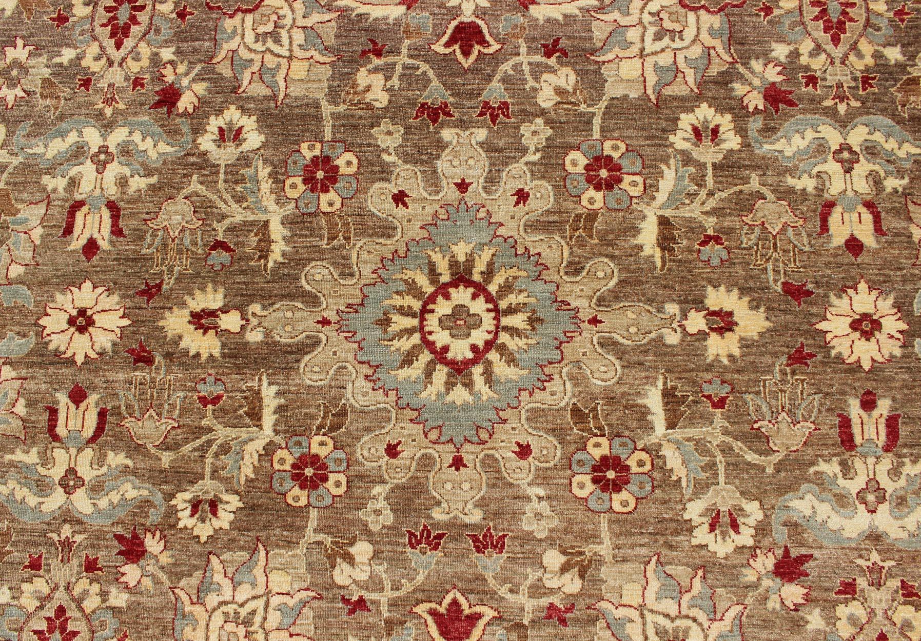 Grand tapis vintage Sultanabad Design en brun, Lt. bleu et rouge      11' 10