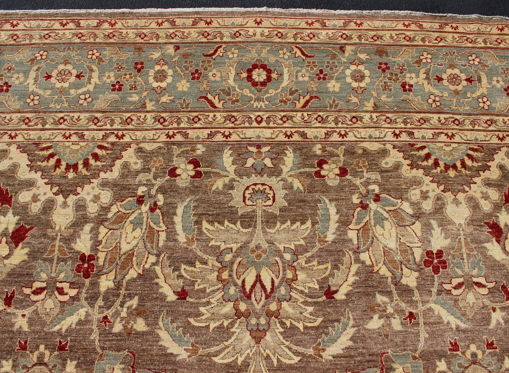 Late 20th Century Large Sultanabad Design Vintage Rug in Brown, Lt. Blue & Red      11' 10