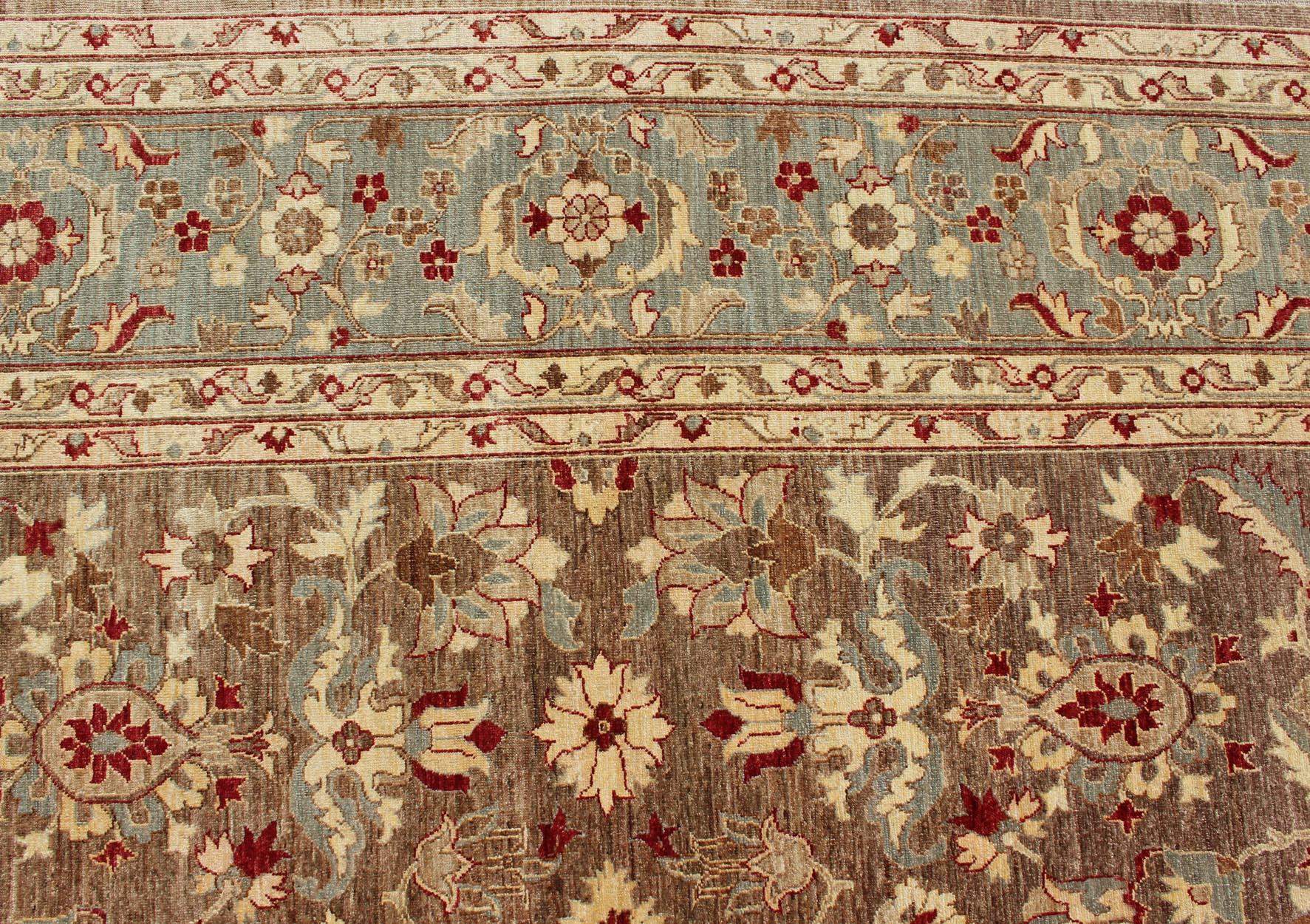 Wool Large Sultanabad Design Vintage Rug in Brown, Lt. Blue & Red      11' 10
