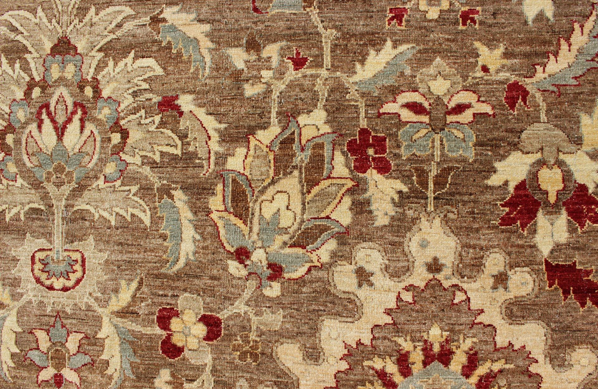 Grand tapis vintage Sultanabad Design en brun, Lt. bleu et rouge      11' 10