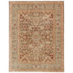 Large Sultanabad Design Retro Rug in Brown, Lt. Blue & Red      11' 10" X14'9"