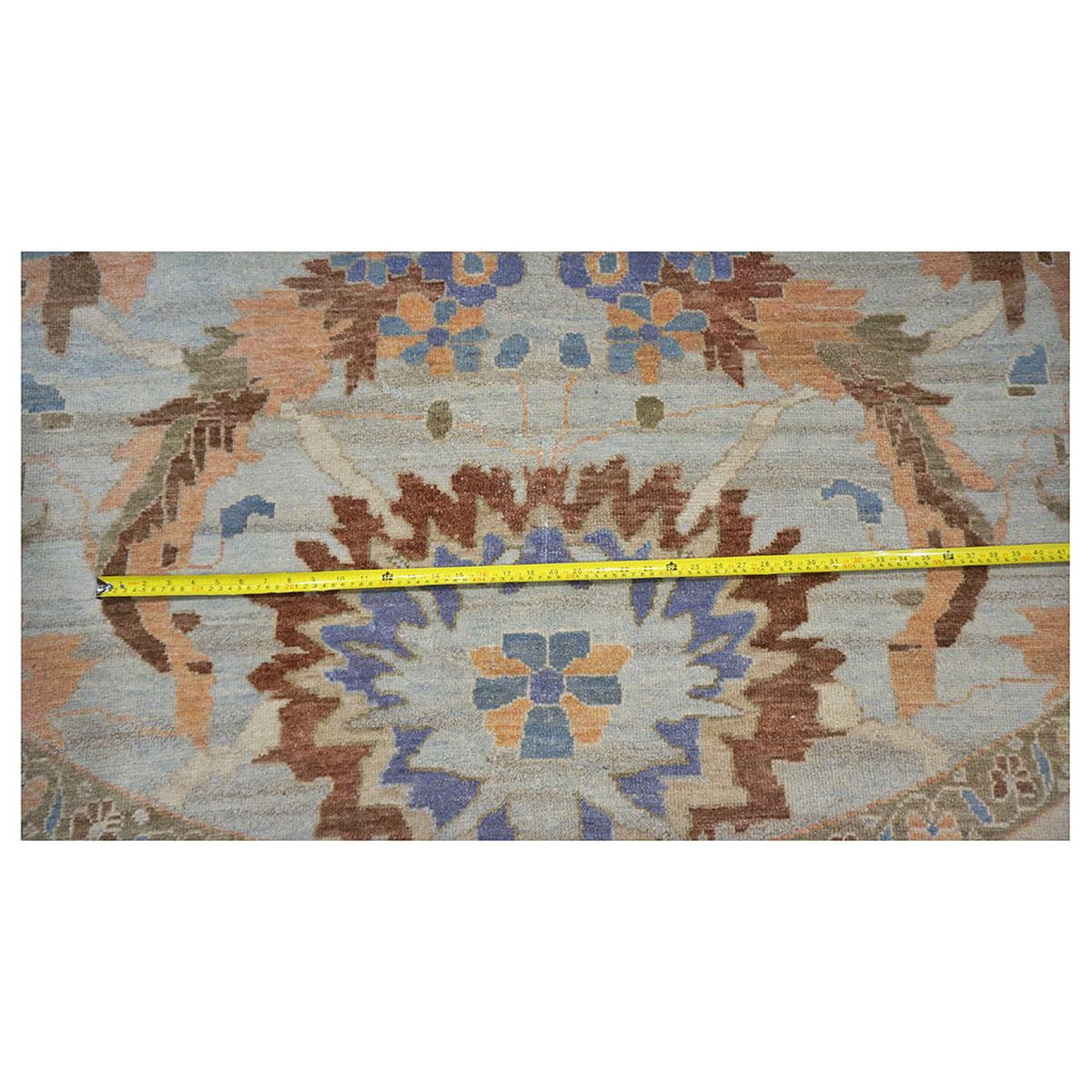 Sultanabad Master 11x11 Light Blue & Light Orange Round Handmade Area Rug For Sale 3
