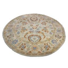 Afghani Sultanabad Wool 11x11 Round Ivory & Light Blue Handmade Area Rug
