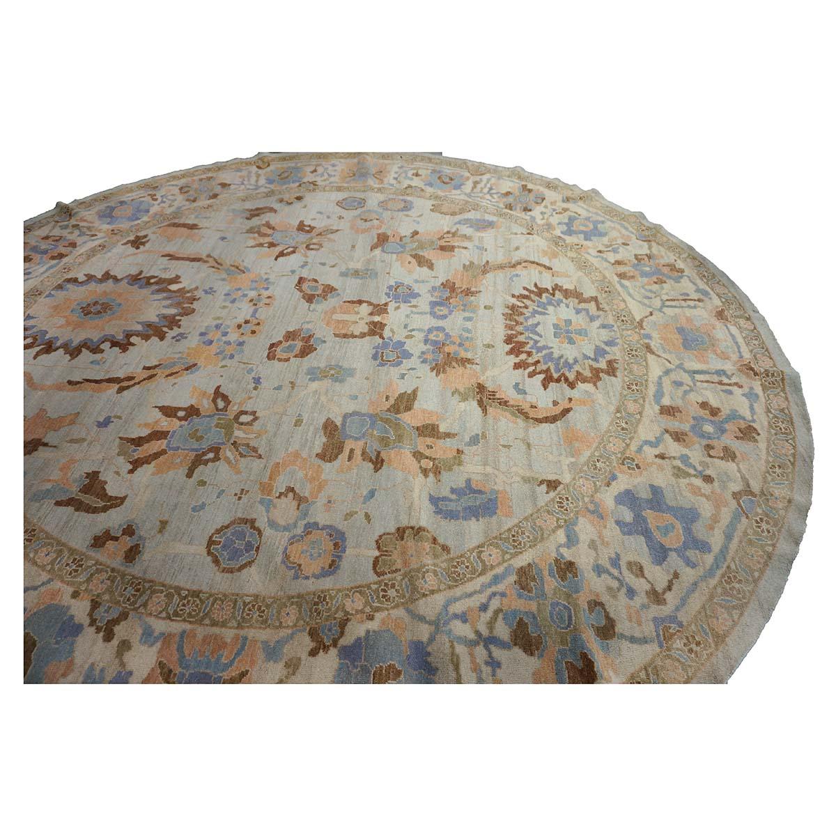 Handgefertigter Sultanabad Master 11x11 Teppich in Hellblau & Hellorange (Wolle) im Angebot