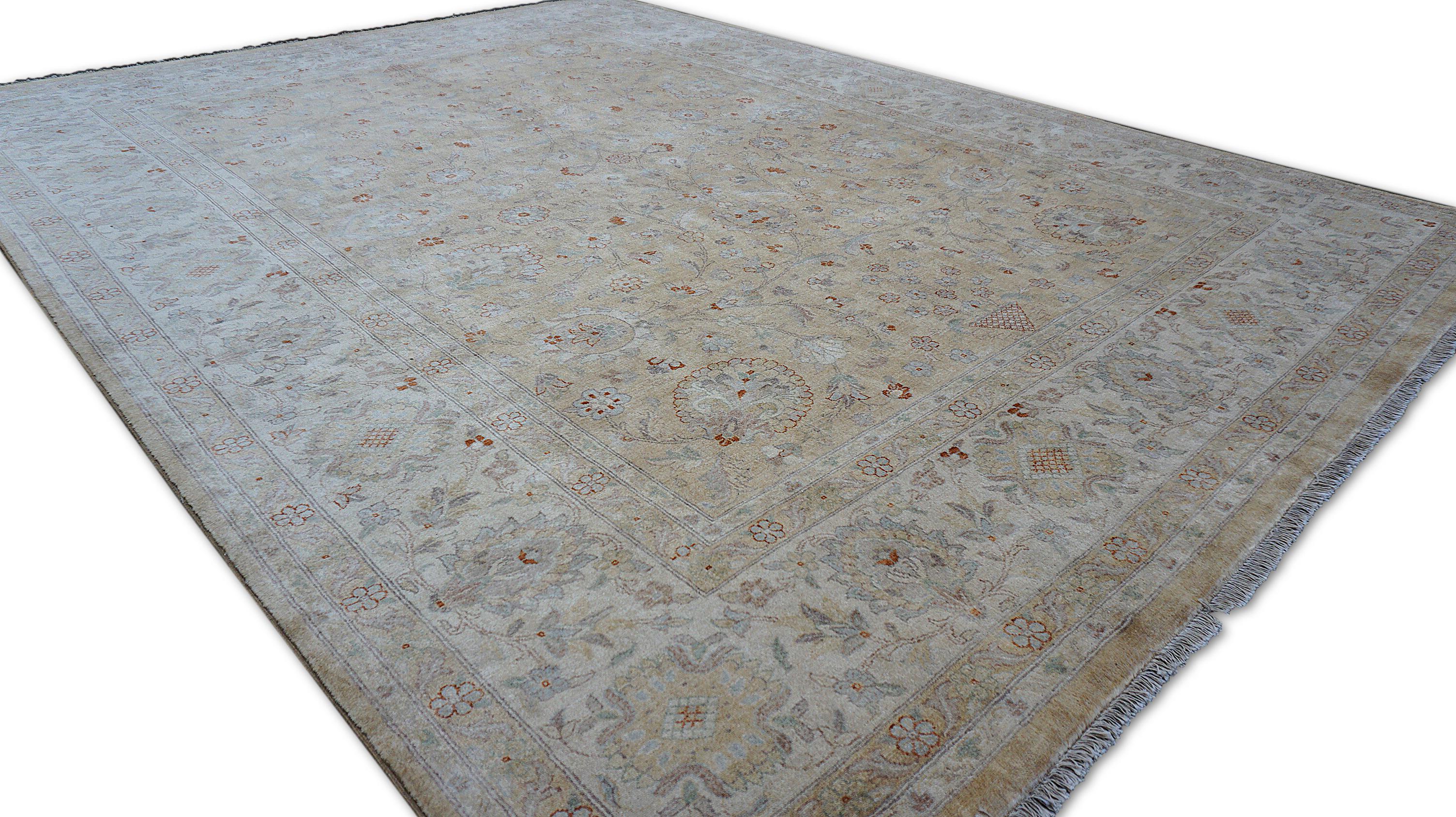 Sultanabad Rugs Beige y Oro Alfombra Anudada a Mano 8'11''x11'10'' Pakistaní en venta