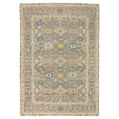 Sultanabad Rug, Hand Knotted, 11.9 × 8.5 ft – Soft Grey, Sage and Sand