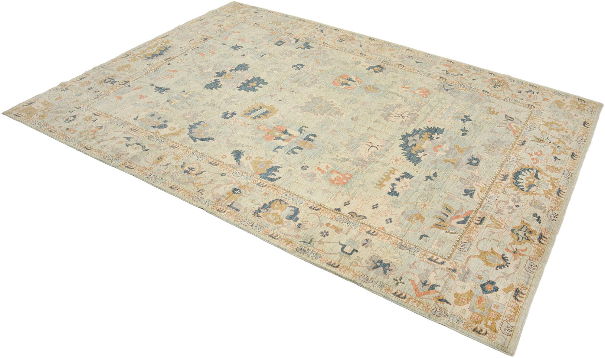 Afghan Sultanabad Rugs, noué à la main, 13 × 9.7 ft - Bleu clair, beige et marine en vente