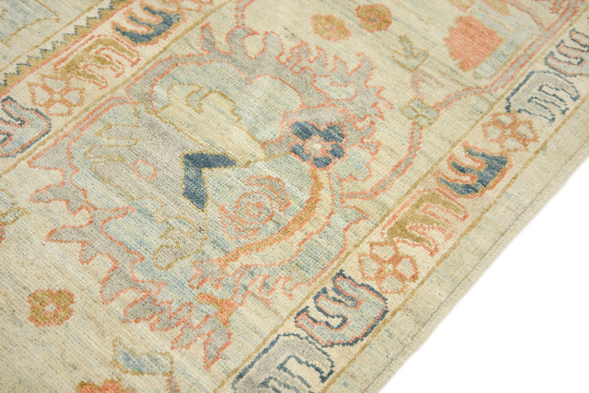 XXIe siècle et contemporain Sultanabad Rugs, noué à la main, 13 × 9.7 ft - Bleu clair, beige et marine en vente