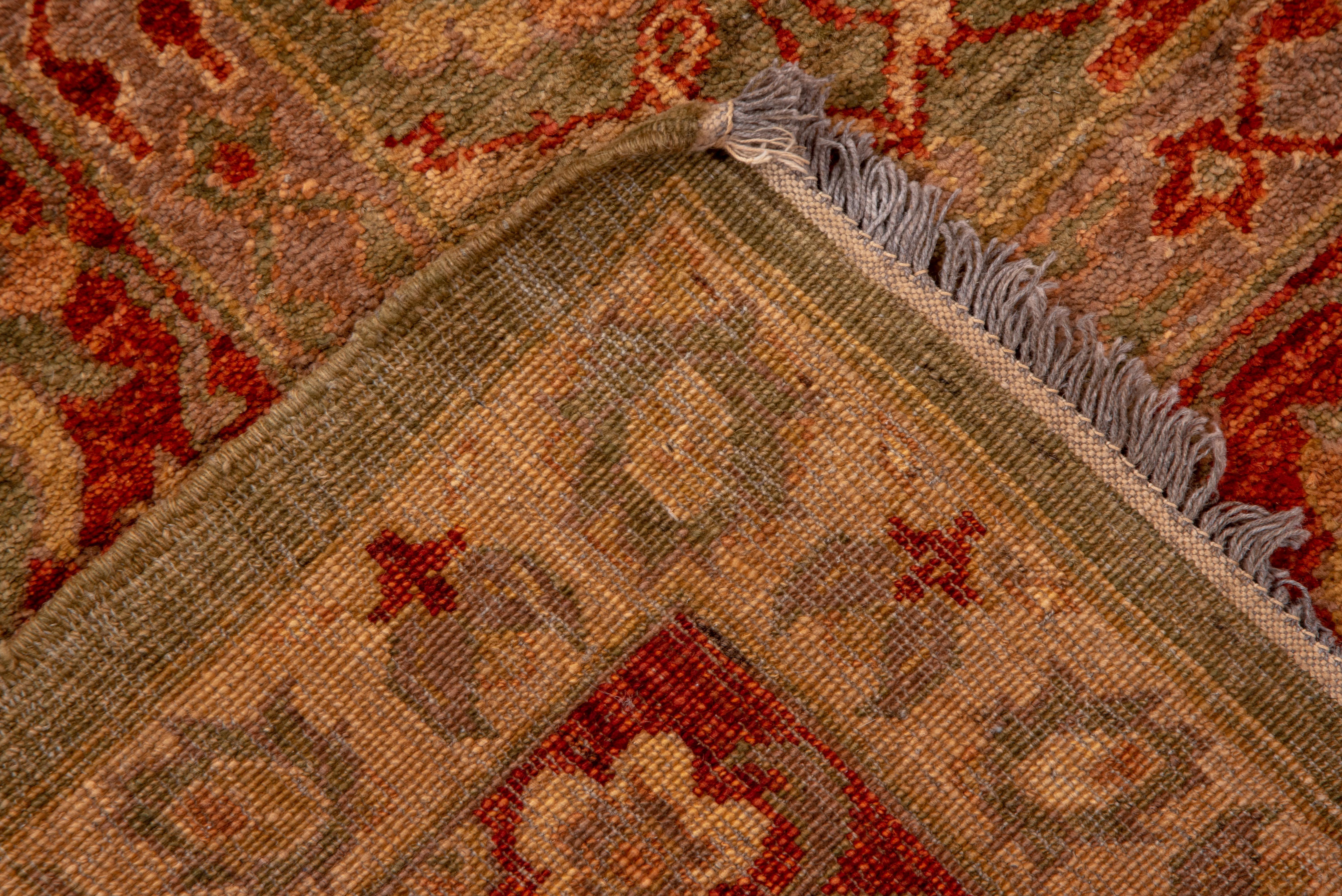 Sultanabad Rug Moss Green Field with Rust Floral Scrollwork In Good Condition For Sale In New York, NY