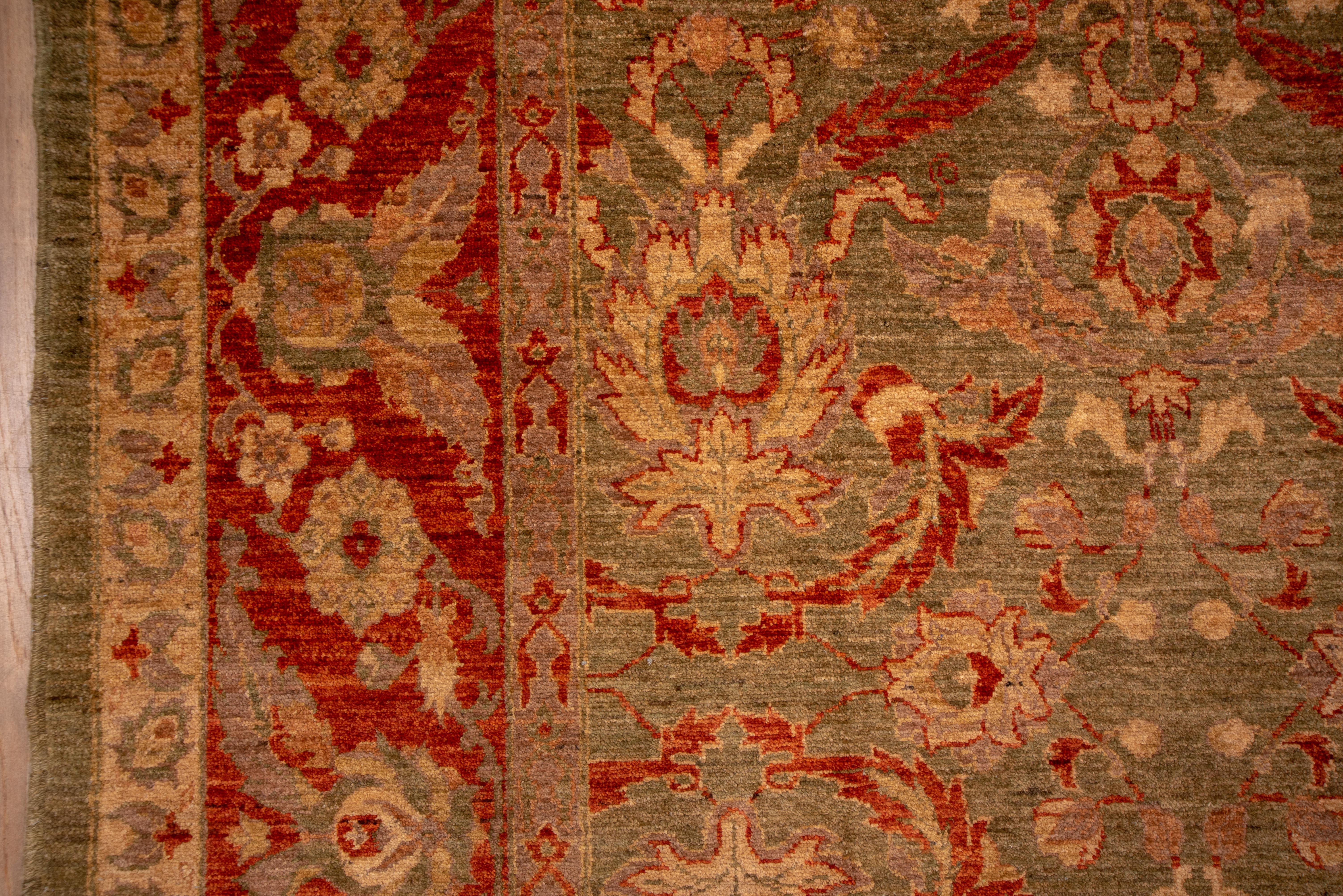 20th Century Sultanabad Rug Moss Green Field with Rust Floral Scrollwork For Sale