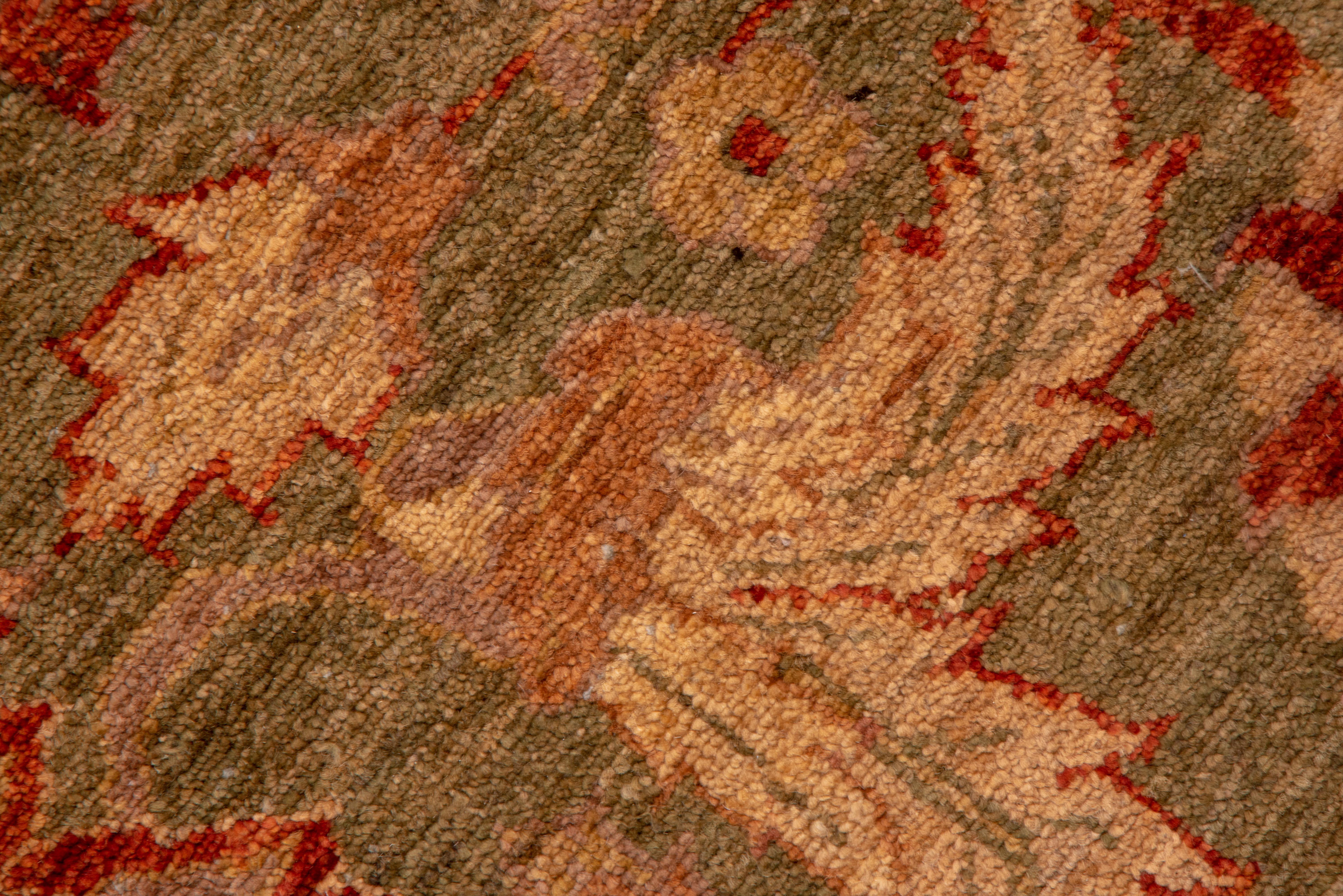 Wool Sultanabad Rug Moss Green Field with Rust Floral Scrollwork For Sale