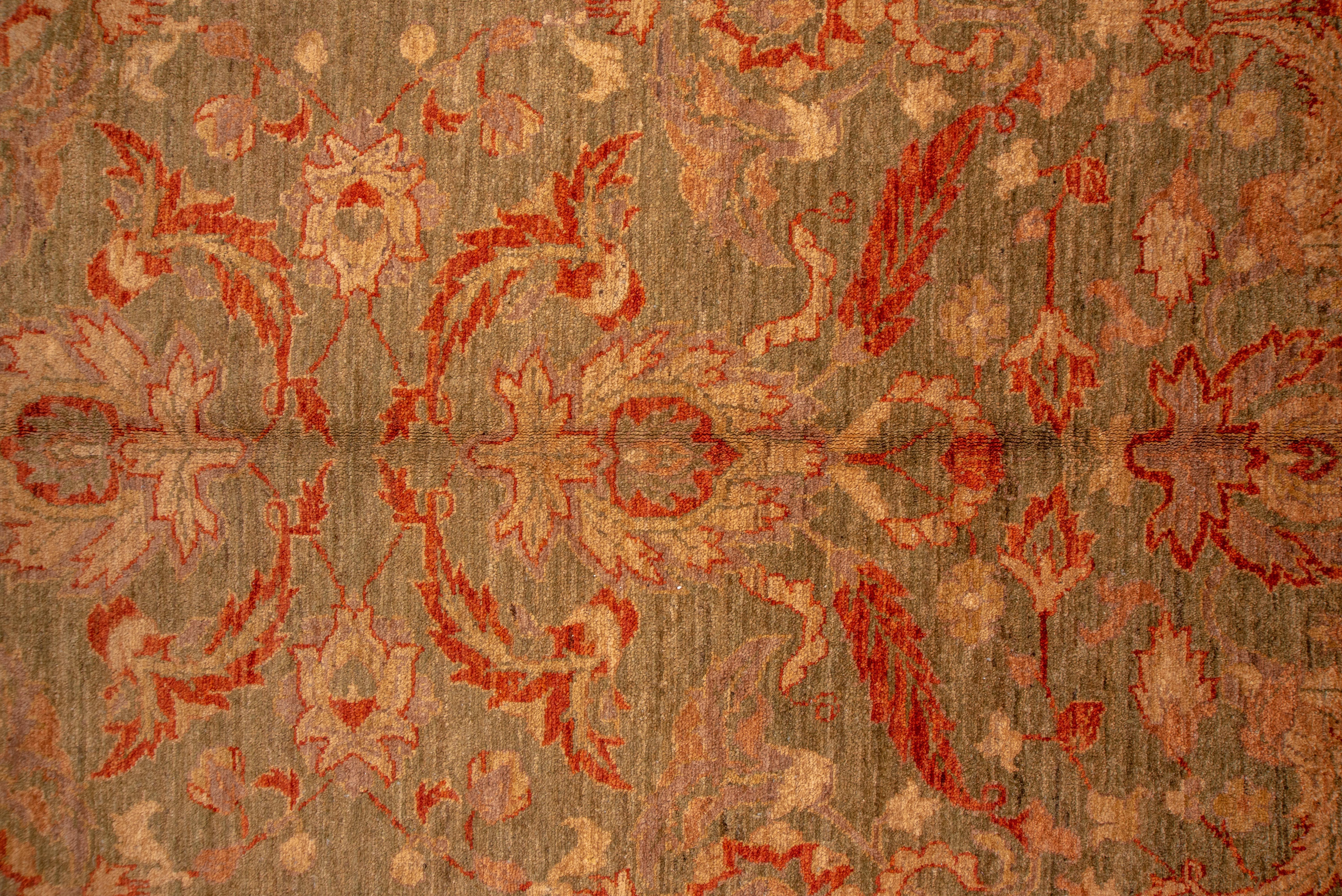 Sultanabad Rug Moss Green Field with Rust Floral Scrollwork For Sale 1