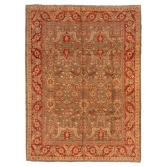 Sultanabad Rug Moss Green Field with Rust Floral Scrollwork