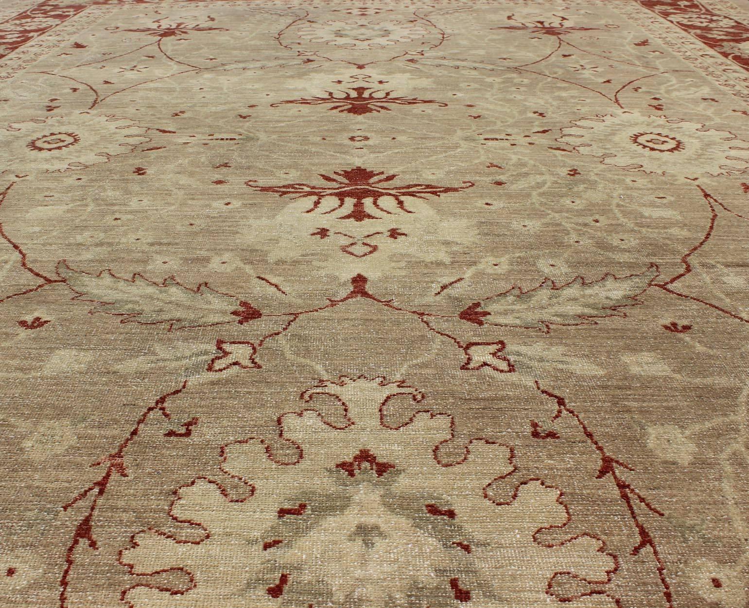 Sultanabad Design Rug with Stylized Design in Light Camel, Cream & Garnet Red For Sale 3