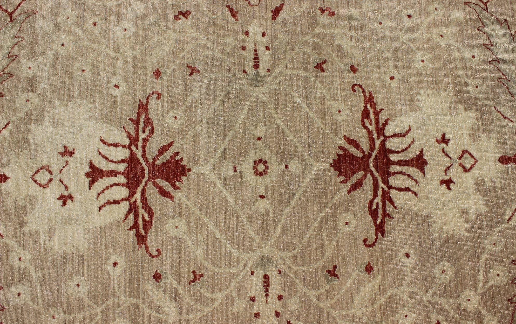 Sultanabad Design Rug with Stylized Design in Light Camel, Cream & Garnet Red For Sale 5